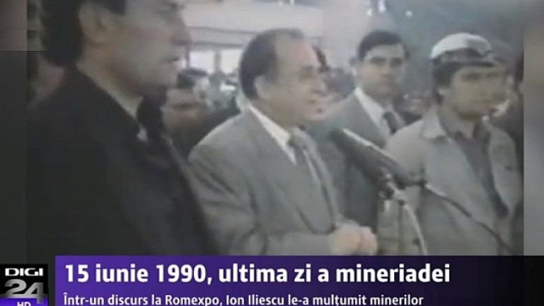 15 iunie 1990, ultima zi a Mineriadei. La Romexpo, Ion Iliescu le multumeste minerilor Imagine