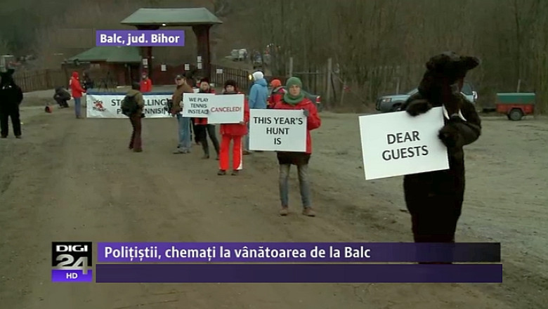 60 de mistreti au fost vanati sambata la Balc. Aparatorii animalelor, in travesti, au varsat galeti cu vopsea rosie la poarta domeniului si au chemat politia Imagine