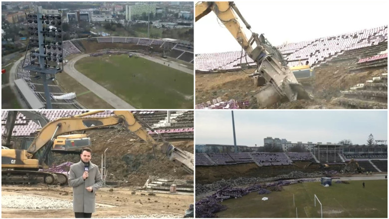A inceput demolarea stadionului „Dan Paltinisanu” din Timisoara. Buldozerele fac una cu pamantul tribunele, vestiarele si chioscurile Imagine