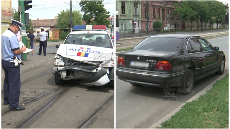 Accident cu girofar la Timisoara! Masina Politiei a dat piept cu un BMW  Imagine