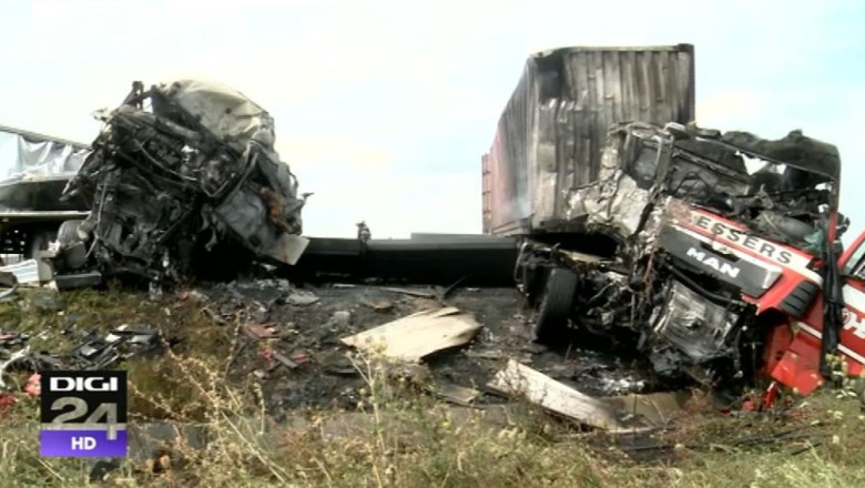 Accident cu trei TIR-uri pe soseaua de centura a Lugojului. Unul dintre soferi a murit carbonizat Imagine
