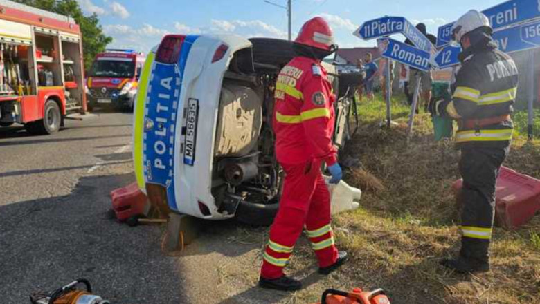 Accident grav in Neamt. O autospeciala a politiei aflata in misiune s-a rasturnat dupa ce a fost acrosata de un alt autoturism Imagine