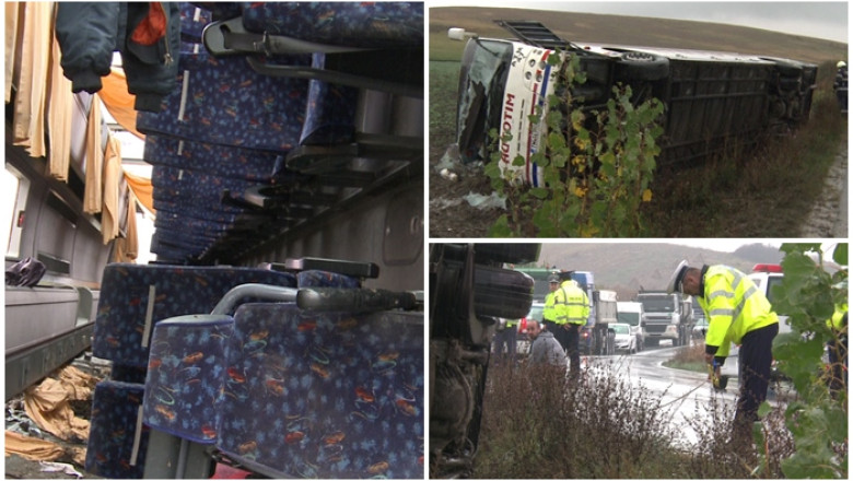 Accident in Timis: un autocar s-a rasturnat intre Fibis si Pischia. Sapte persoane au fost ranite Imagine