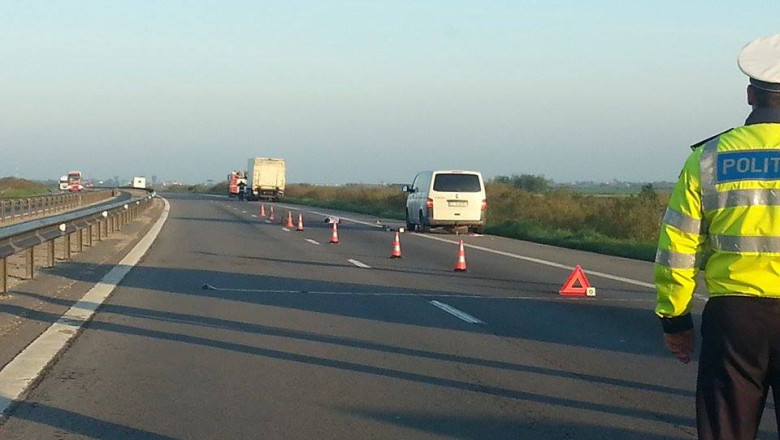 Accident mortal pe A1. Un barbat a fost agatat de un camion in timp ce schimba o roata Imagine