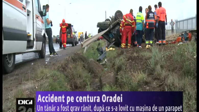 Accident pe centura Oradei. Un tanar a fost ranit, dupa ce s-a lovit cu masina de un parapet Imagine