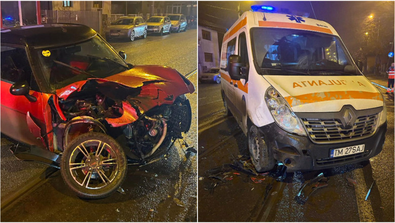 Accident rutier in Timisoara: O ambulanta care transporta un pacient la spital a fost lovita de un sofer de 16 ani Imagine