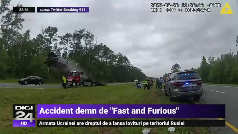 Accident spectaculos in SUA. O masina „a zburat” de pe sosea, s-a rostologit la aterizare si a lovit alt autoturism Imagine