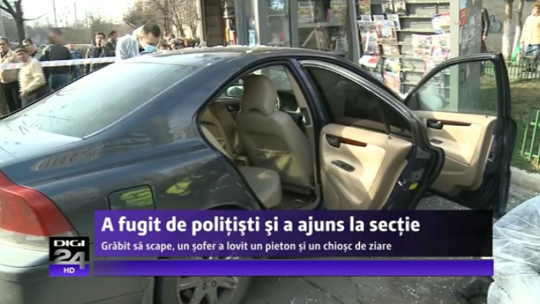 Accident stupid in Bucuresti. Speriat ca e urmarit de Politie, un tanar loveste un pieton cu masina si distruge un chiosc Imagine