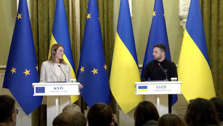 Aderarea la UE este o forma de garantie de securitate, i-a spus presedinta Parlamentului European lui Zelenski, la Kiev Imagine