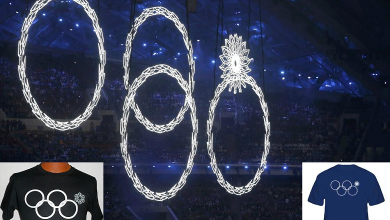 Afaceri cu erorile de la Soci: Se vand tricouri cu cele cinci inele olimpice incomplet deschise Imagine