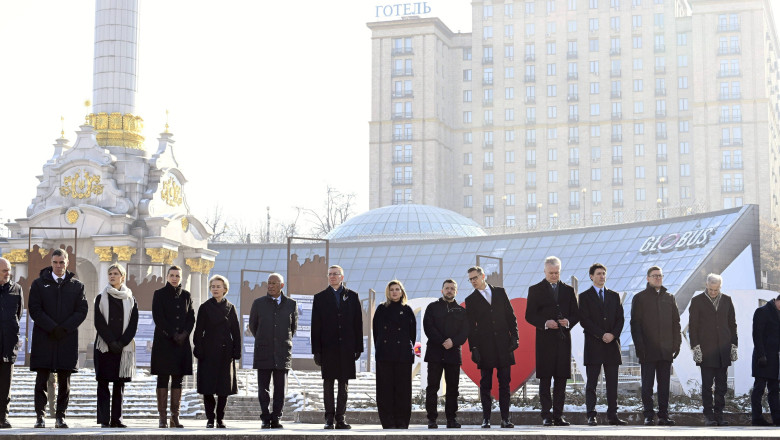 Alerta aeriana la Kiev in timp ce 13 lideri europeni sunt in capitala Ucrainei pentru a marca cei trei ani de razboi Imagine