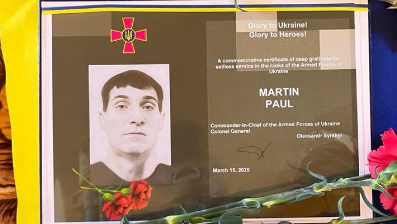 Ambasada Ucrainei: Joi, in Arges a avut loc inmormantarea cetateanului roman Marin Paul, voluntar in armata ucraineana Imagine