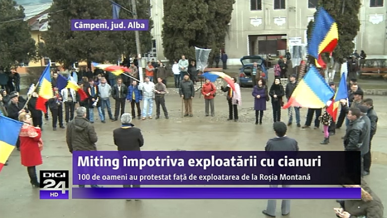 Aurul Rosiei Montane, din nou in actualitate. Circa 100 de oameni au protestat duminica la Campeni. Legea Minelor, prioritara in Parlament Imagine