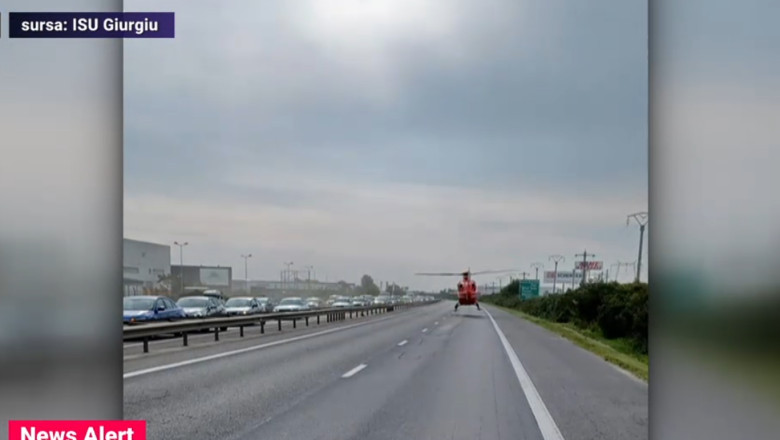 Autostrada A1 Bucuresti - Pitesti a fost blocata pe sensul spre Capitala dupa un accident la care a intervenit un elicopter SMURD Imagine