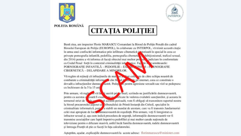 Avertisment cu privire la o campanie falsa pe internet. Infractorii cibernetici trimit mailuri in numele Politiei Romane Imagine