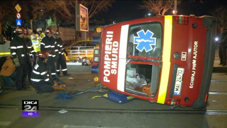 Bucuresti: O ambulanta SMURD a fost lovita de un autoturism. Pacientul transportat era un taximetrist ranit in alta coliziune Imagine