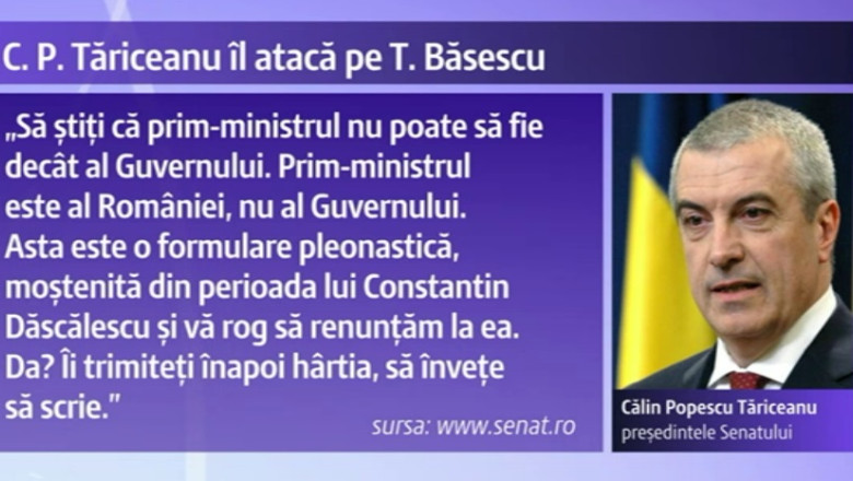 Calin Popescu Tariceanu il trimite pe Traian Basescu sa invete sa scrie Imagine