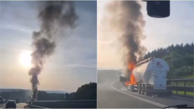Camion cu ciment cuprins de flacari in Cluj. Incendiul a izbucnit la cabina vehiculului Imagine
