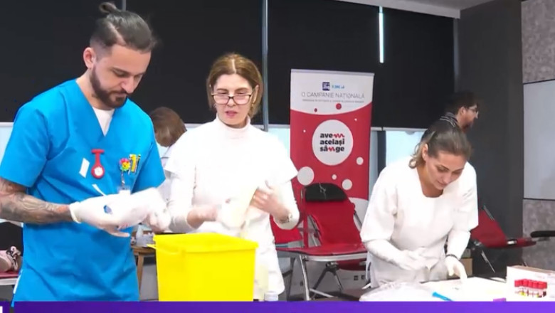 Campania Digi24 „Avem acelasi sange” se afla la Bucuresti. Peste o suta de angajati s-au inscris sa doneze sange Imagine
