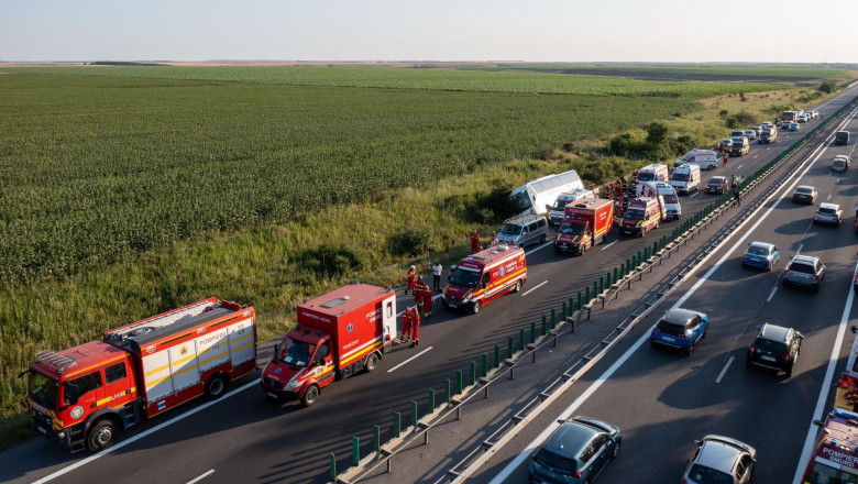 Care este starea copiilor dusi la spital dupa ce autocarul cu care mergeau la mare s-a rasturnat pe autostrada A2 Imagine