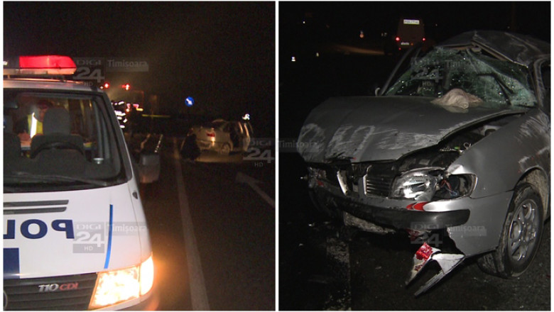 Cascadorie pe centura Timisoarei. Un autoturism s-a ”impiedicat” de sensul giratoriu de la Giarmata Imagine