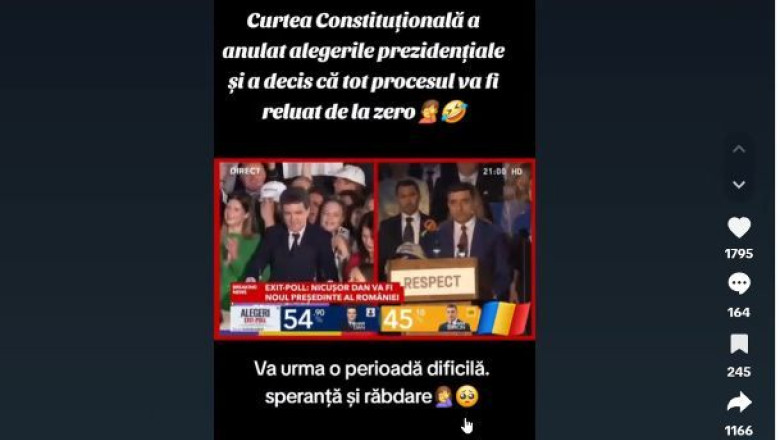 CNA cere TikTok sa elimine un fake news care anunta ca alegerile au fost anulate de Curtea Constitutionala Imagine