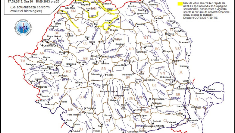Cod galben de inundatii pe cinci rauri din nord-estul tarii Imagine