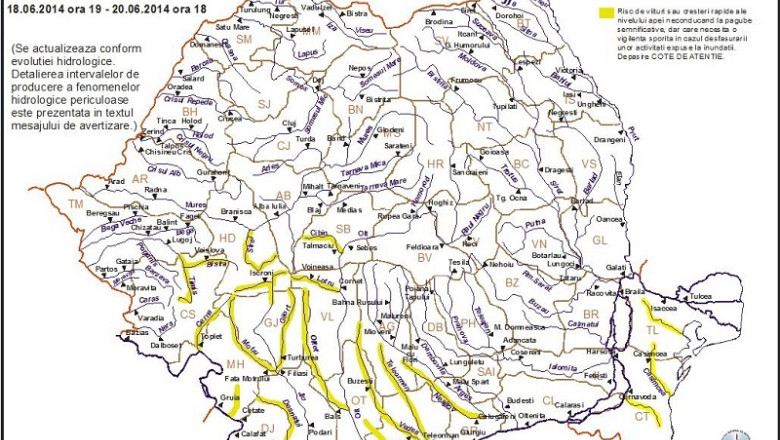 Cod galben de inundatii pe rauri din 15 judete Imagine
