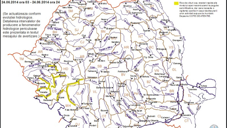Cod galben de inundatii pentru rauri din cinci judete Imagine