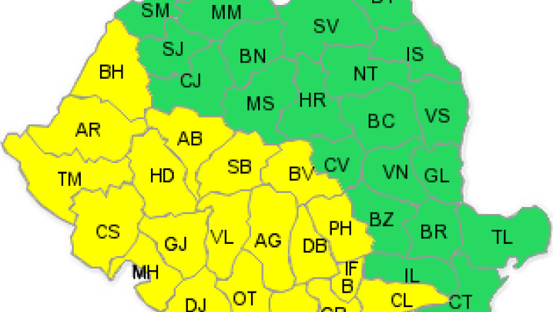 Cod galben de ploi si vant in 20 judete si Bucuresti Imagine