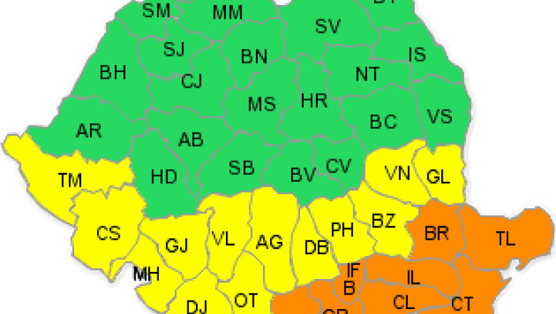 Cod portocaliu de ploi in sud-estul tarii si cod galben in partea sudica a tarii Imagine