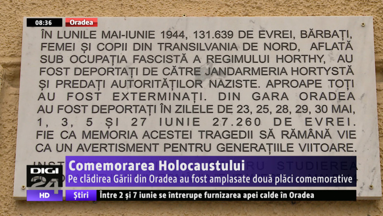 Comemorarea Holocaustului. Pe cladirea Garii din Oradea au fost amplasate doua placi comemorative Imagine