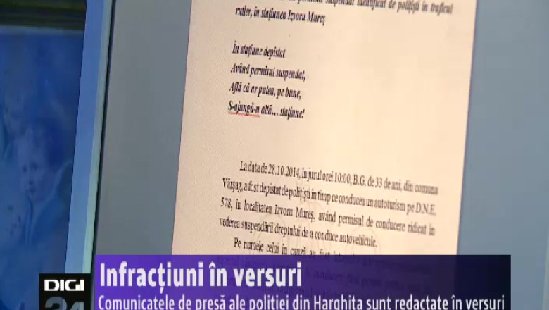 Comunicatele de presa ale politiei din Harghita sunt redactate in versuri Imagine