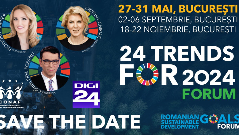 Confederatia Nationala pentru Antreprenoriat Feminin – CONAF lanseaza 24 TRENDS FOR 2024. Forumul va transmis live pe site-ul digi24.ro Imagine