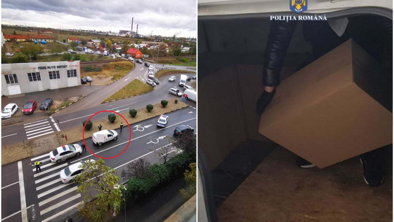 Contrabanda cu tigari prin curier, in Oradea. Momentul in care angajatul firmei este blocat in trafic de politisti Imagine