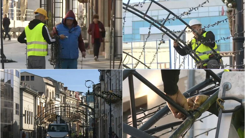 Craiova a furat startul la pregatirile de Craciun. In oras se monteaza deja luminitele si decoratiunile pentru iarna, la 20° Celsius Imagine