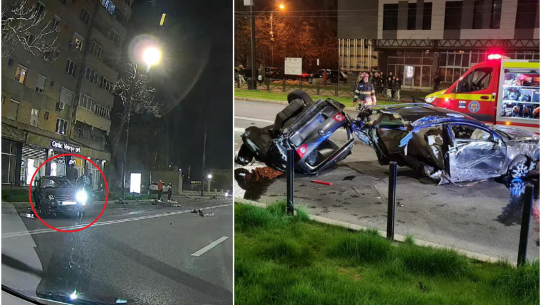 Cum a scapat cu viata un tanar din Oradea, dupa ce masina lui a fost taiata, la propriu, in doua. Momentul in care iese din autoturism Imagine