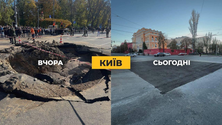 Cum arata dupa 24 de ore o intersectie din Kiev facuta praf de rachetele rusilor. Imaginile au ajuns virale Imagine