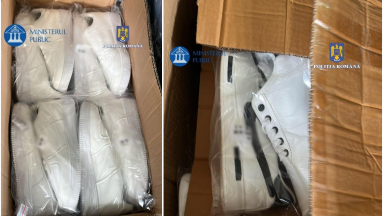 Cum falsificau mai multi romani pantofii sport de firma. Incaltamintea era vanduta apoi pe internet, la "superoferta" Imagine