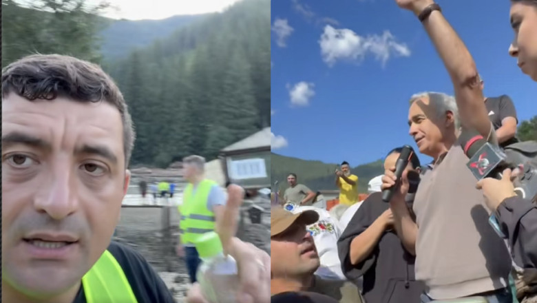 „Cursa” Simion–Georgescu prin zonele inundate: fanfara militara si mers la biserica. Cei doi au venit separat, nu s-au intalnit Imagine