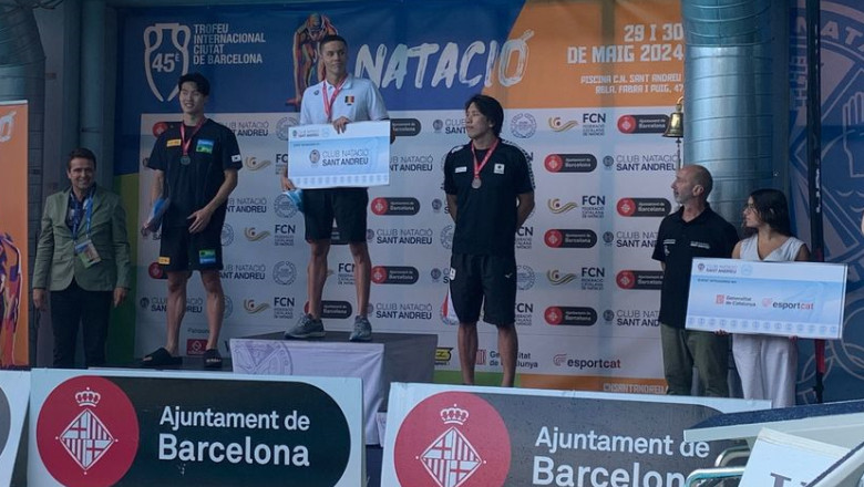 David Popovici, invingator si la 100 m liber in circuitul Mare Nostrum, la Barcelona. Podiumul, identic cu cel de la 200 m Imagine