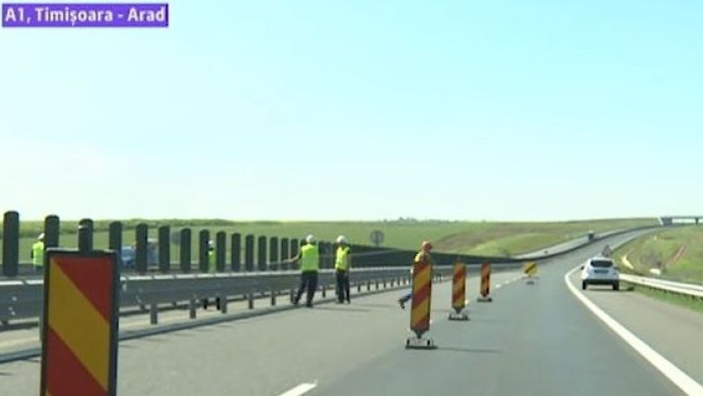 Desfasurare de forte pe autostrada Arad-Timisoara pentru devierea unei linii de inalta tensiune Imagine