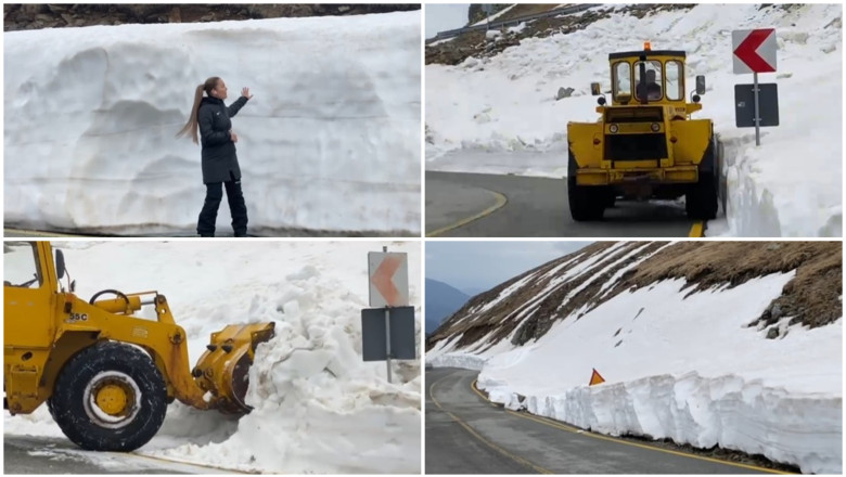Deszapezirea pe Transalpina continua. Imagini cu troienele de pe marginea soselei, care ating chiar si doi metri inaltime Imagine