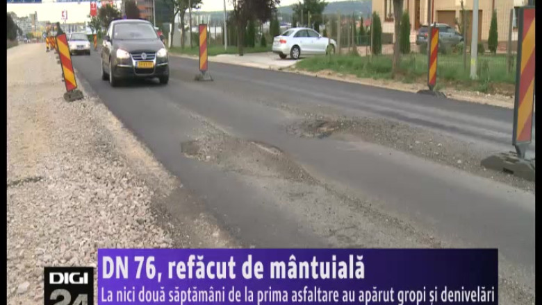 DN 76 Oradea - Deva, refacut de mantuiala. La nici doua saptamani de la prima asfaltare au aparut gropi si denivelari Imagine