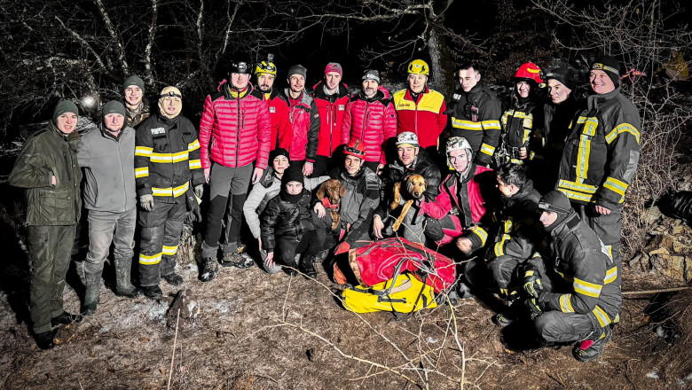 Doi caini au fost salvati dupa ce au ramas blocati timp de trei zile intr-o groapa adanca de 15 metri Imagine