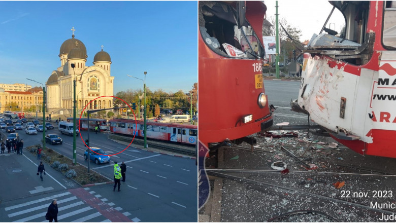 Doua tramvaie s-au ciocnit in Arad, dupa ce femeia vatman ar fi actionat gresit macazul Imagine