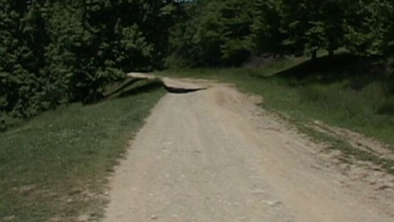 Drum national de pamant, dar cu ulite asfaltate intr-o comuna din Valcea Imagine