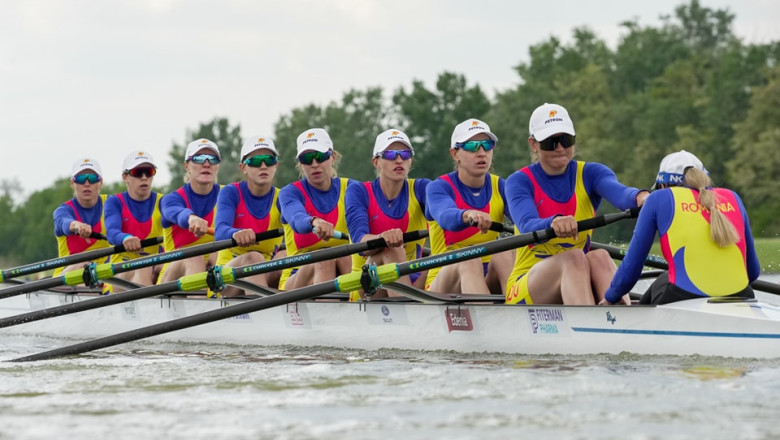 Echipajul feminim 8+1 al Romaniei a castigat aurul la Campionatele Europene de canotaj de la Szeged Imagine