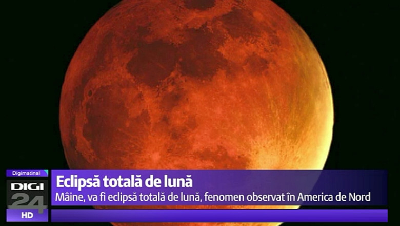 Eclipsa totala de Luna. Satelitul se aliniaza cu Terra si cu Soarele, fenomen denumit „luna sangerie” Imagine