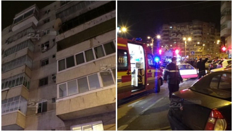 Explozie urmata de un incendiu intr-un bloc-turn din Timisoara. O persoana a fost ranita Imagine